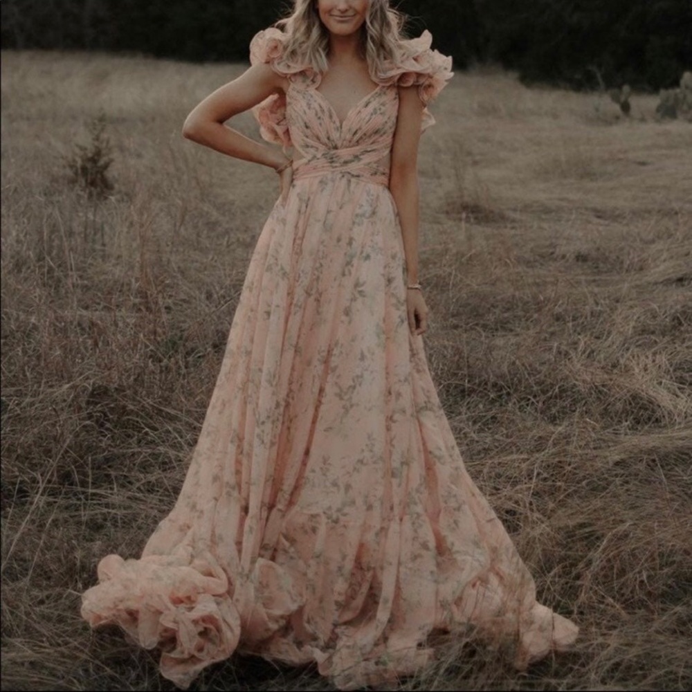 Mac Duggal floral chiffon gown. Worn once; perfect condition.